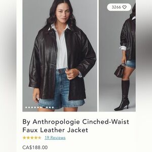 XL Anthropologie Cinched-Waist Faux Leather Jacket - Black